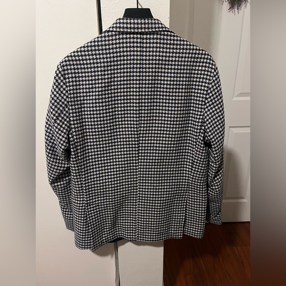 Spada houndstooth blazer in linen and cotton blend. Navy and White - Picture 4 of 6